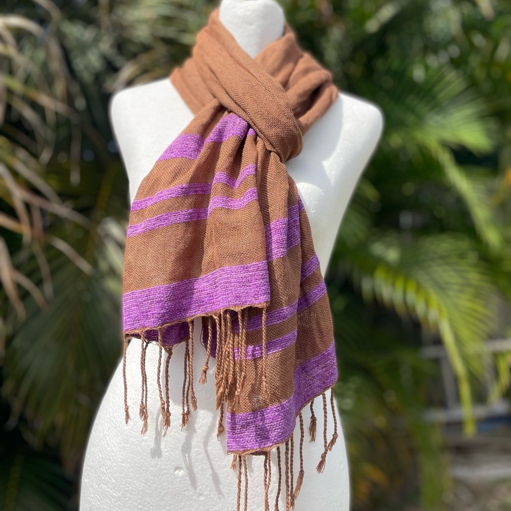 Bijoux Terner Brown and Purple Striped Scarf